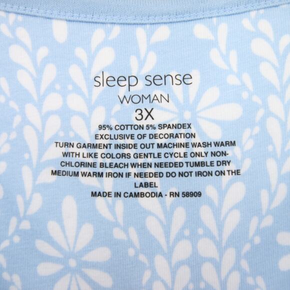 Sleep Sense Pajama Top Blue White Floral Pattern Scoop Neck Long Sleeve Size 3X - Picture 9 of 10